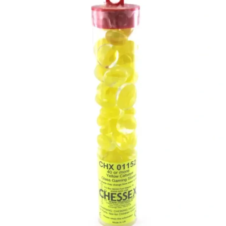 Board Games>Tube of 40 Glass Gaming Stones (12-15mm) - Lemon Catseye - Your Source for Gaming Essentials