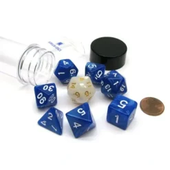 Dice>Tube of 7 Polyhedral RPG Sirius Dice with Bonus D20 - Pearl Blue Acrylic - Your Source for Gaming Essentials