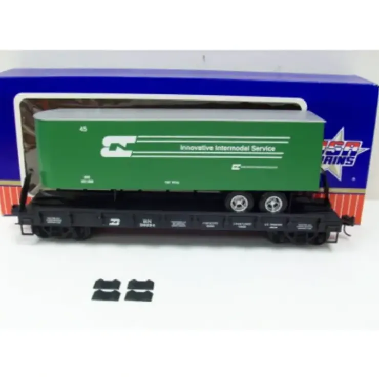 USA Trains 17021 G Burlington Northern Piggyback Flatcar with Trailer - Your Source for Gaming Essentials* Trains
