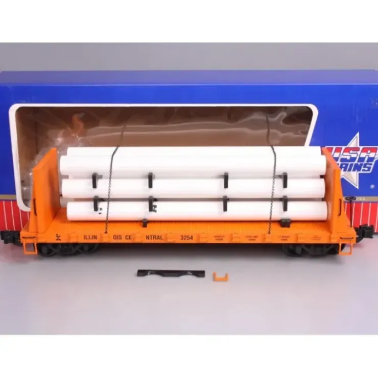 USA Trains 17606 G Illinois Central Flatcar with Pipe Load Orange - Your Source for Gaming Essentials* Trains