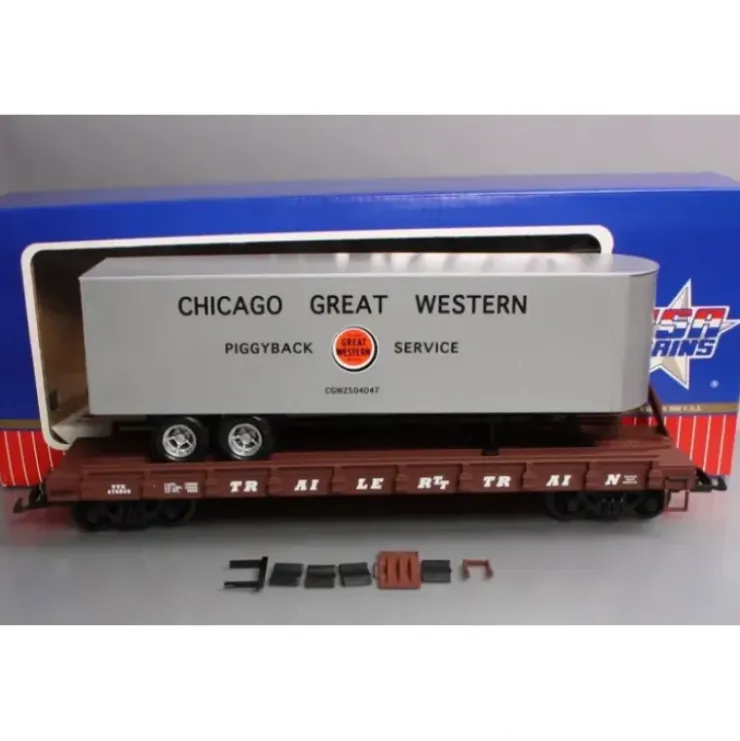 USA Trains R17023 G Chicago Great Western Piggyback Flatcar with Trailer - Your Source for Gaming Essentials* Trains