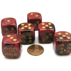 Dice>Vortex 20mm Big D6 Chessex Dice, 6 Pieces - Burgundy with Gold Pips - Your Source for Gaming Essentials