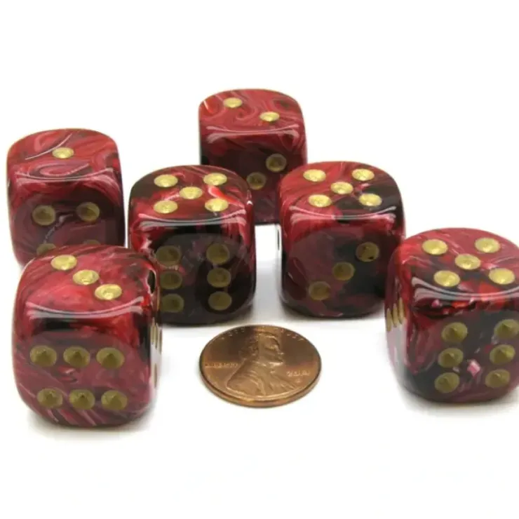 Dice>Vortex 20mm Big D6 Chessex Dice, 6 Pieces - Burgundy with Gold Pips - Your Source for Gaming Essentials