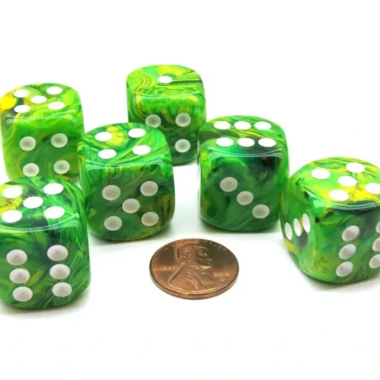 Dice>Vortex 20mm Big D6 Chessex Dice, 6 Pieces - Dandelion with White Pips - Your Source for Gaming Essentials