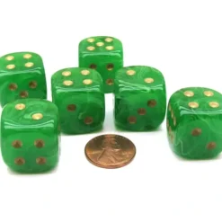 Dice>Vortex 20mm Big D6 Chessex Dice, 6 Pieces - Green with Gold Pips - Your Source for Gaming Essentials