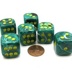 Dice>Vortex 20mm Big D6 Chessex Dice, 6 Pieces - Malachite Green with Yellow Pips - Your Source for Gaming Essentials