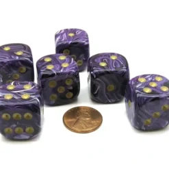 Dice>Vortex 20mm Big D6 Chessex Dice, 6 Pieces - Purple with Gold Pips - Your Source for Gaming Essentials