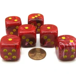 Dice>Vortex 20mm Big D6 Chessex Dice, 6 Pieces - Red with Yellow Pips - Your Source for Gaming Essentials