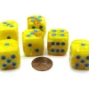 Dice>Vortex 20mm Big D6 Chessex Dice, 6 Pieces - Yellow with Blue Pips - Your Source for Gaming Essentials