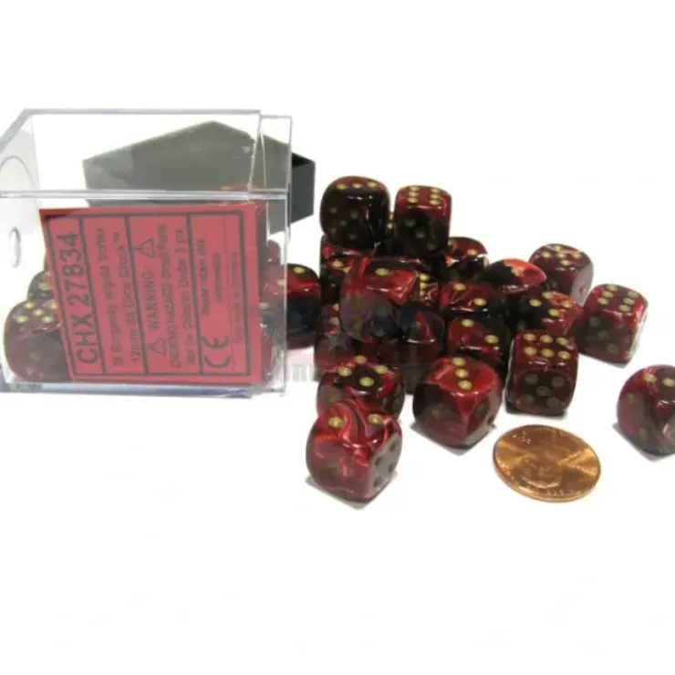 Dice>Vortex 12mm D6 Chessex Dice Block (36 Dice) - Burgundy with Gold Pips - Your Source for Gaming Essentials