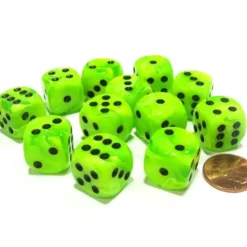 Dice>Vortex 16mm D6 Chessex Dice Block (12 Dice) - Bright Green with Black Pips - Your Source for Gaming Essentials