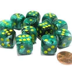 Dice>Vortex 16mm D6 Chessex Dice Block (12 Dice) - Malachite Green with Yellow - Your Source for Gaming Essentials