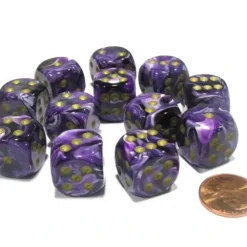 Dice>Vortex 16mm D6 Chessex Dice Block (12 Dice) - Purple with Gold Pips - Your Source for Gaming Essentials