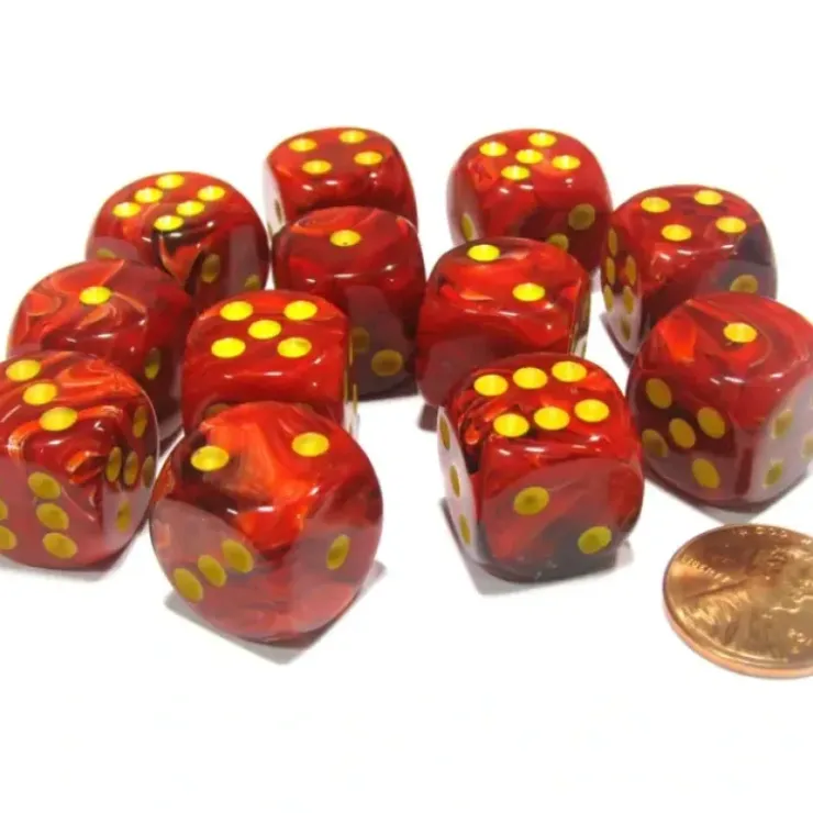 Dice>Vortex 16mm D6 Chessex Dice Block (12 Dice) - Red with Yellow Pips - Your Source for Gaming Essentials