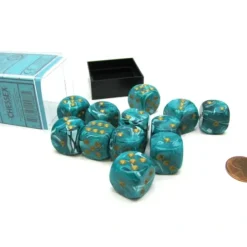 Dice>Vortex 16mm D6 Chessex Dice Block (12 Dice) - Teal with Gold Pips - Your Source for Gaming Essentials
