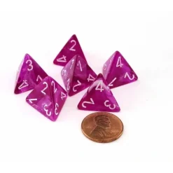 Dice>Vortex 18mm D4 Chessex Dice, 6 Pieces - Violet with White Numbers - Your Source for Gaming Essentials