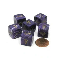 Dice>Vortex 15mm D6 Polyhedral Chessex Dice, 6 Pieces - Purple with Gold Numbers - Your Source for Gaming Essentials