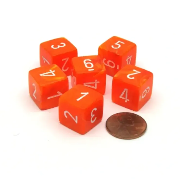 Dice>Vortex 15mm D6 Polyhedral Chessex Dice, 6 Pieces - Solar with White Numbers - Your Source for Gaming Essentials