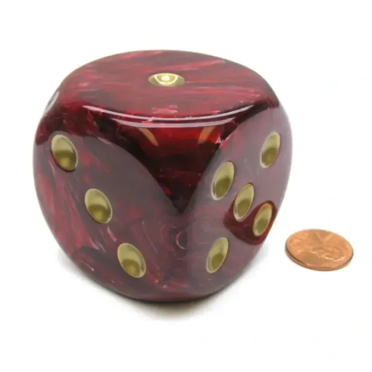 Dice>Vortex 50mm Huge Large D6 Chessex Dice, 1 Piece - Burgundy with Gold Pips - Your Source for Gaming Essentials