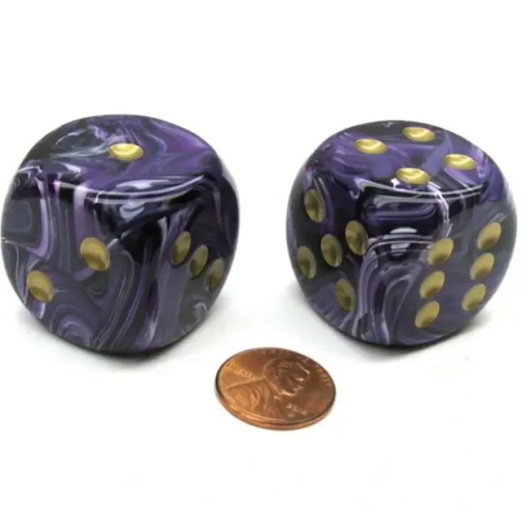 Dice>Vortex 30mm Large D6 Chessex Dice, 2 Pieces - Purple with Gold Pips - Your Source for Gaming Essentials
