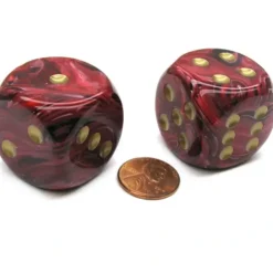 Dice>Vortex 30mm Large D6 Chessex Dice, 2 Pieces - Burgundy with Gold Pips - Your Source for Gaming Essentials