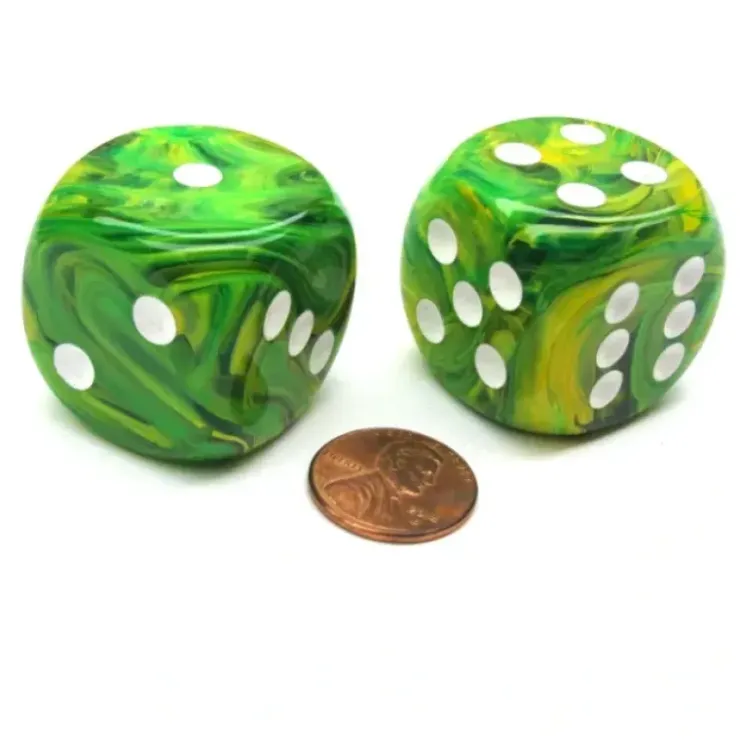Dice>Vortex 30mm Large D6 Chessex Dice, 2 Pieces - Dandelion with White Pips - Your Source for Gaming Essentials