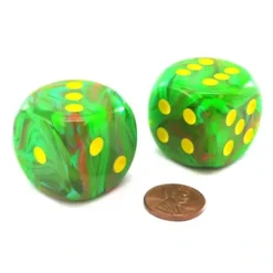 Dice>Vortex 30mm Large D6 Chessex Dice, 2 Pieces - Slime with Yellow Pips - Your Source for Gaming Essentials