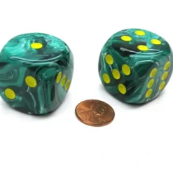 Dice>Vortex 30mm Large D6 Chessex Dice, 2 Pieces - Malachite Green with Yellow Pips - Your Source for Gaming Essentials