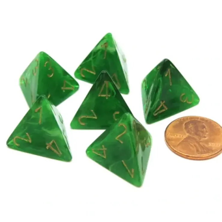 Dice>Vortex 18mm 4 Sided D4 Chessex Dice, 6 Pieces - Green with Gold - Your Source for Gaming Essentials