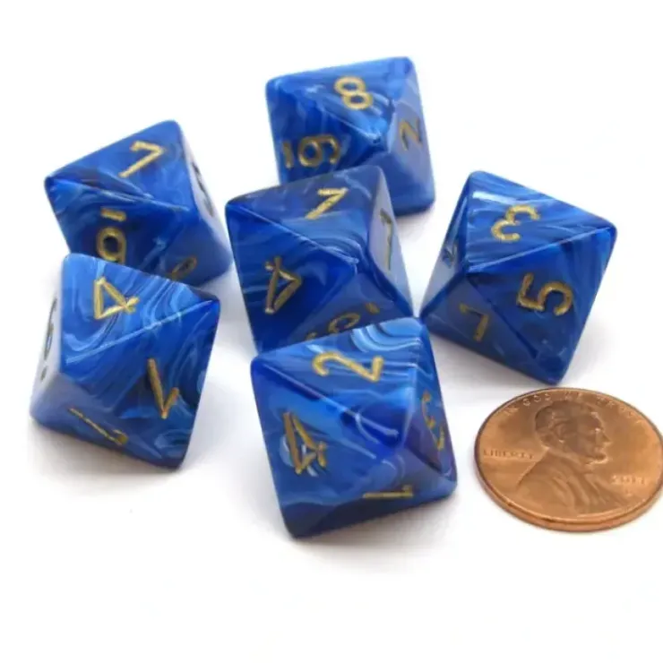 Dice>Vortex 15mm 8 Sided D8 Chessex Dice, 6 Pieces - Blue with Gold - Your Source for Gaming Essentials