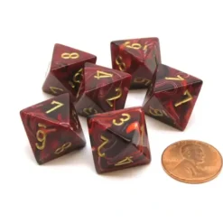 Dice>Vortex 15mm 8 Sided D8 Chessex Dice, 6 Pieces - Burgundy with Gold - Your Source for Gaming Essentials