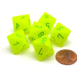 Dice>Vortex 15mm 8 Sided D8 Chessex Dice, 6 Pieces - Electric Yellow with Green - Your Source for Gaming Essentials