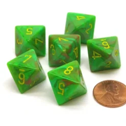 Dice>Vortex 15mm 8 Sided D8 Chessex Dice, 6 Pieces - Slime with Yellow - Your Source for Gaming Essentials