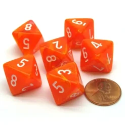 Dice>Vortex 15mm 8 Sided D8 Chessex Dice, 6 Pieces - Solar with White - Your Source for Gaming Essentials