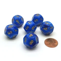 Dice>Vortex 18mm 12 Sided D12 Chessex Dice, 6 Pieces - Blue with Gold - Your Source for Gaming Essentials