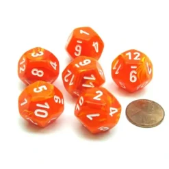 Dice>Vortex 18mm 12 Sided D12 Chessex Dice, 6 Pieces - Solar with White - Your Source for Gaming Essentials