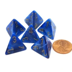 Dice>Vortex 18mm 4 Sided D4 Chessex Dice, 6 Pieces - Blue with Gold - Your Source for Gaming Essentials