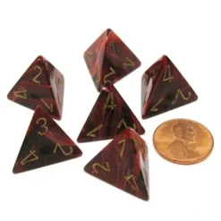 Dice>Vortex 18mm 4 Sided D4 Chessex Dice, 6 Pieces - Burgundy with Gold - Your Source for Gaming Essentials