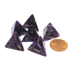 Dice>Vortex 18mm 4 Sided D4 Chessex Dice, 6 Pieces - Purple with Gold - Your Source for Gaming Essentials