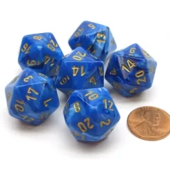 Dice>Vortex 20mm 20 Sided D20 Chessex Dice, 6 Pieces - Blue with Gold Numbers - Your Source for Gaming Essentials