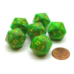 Dice>Vortex 20mm 20 Sided D20 Chessex Dice, 6 Pieces - Slime with Yellow Numbers - Your Source for Gaming Essentials