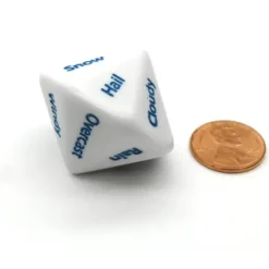 Dice>Weather Dice D14 26mm RPG D&D Setting Die, 1 Piece - White with Blue Words - Your Source for Gaming Essentials
