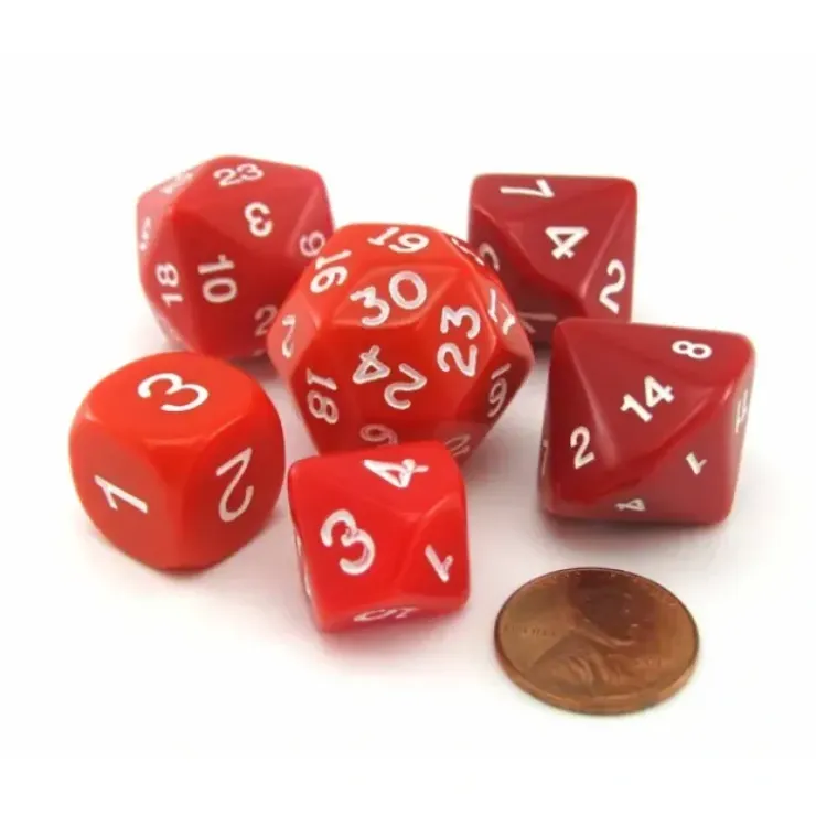 Dice>Who Knew Dice Set, 6 Pack of Unique D3, D5, D7, D16, D24, D30 Dice - Red - Your Source for Gaming Essentials